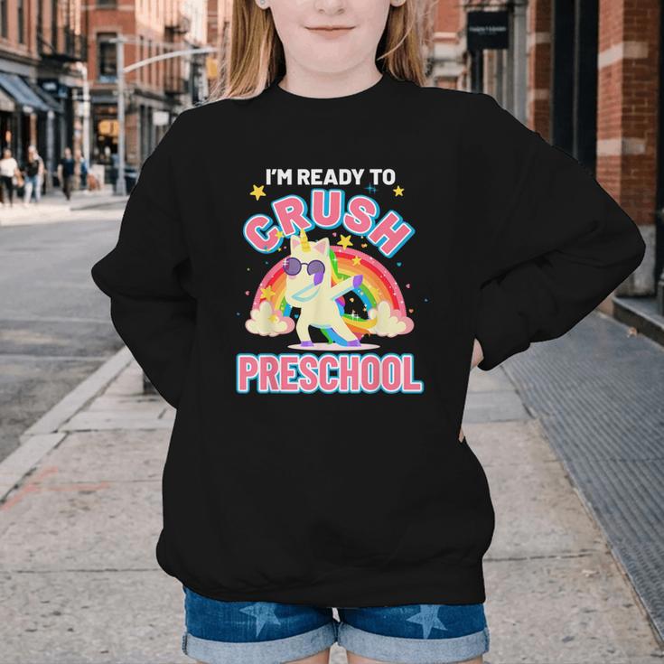 Welcome Back To School Unicorn Crushing Preschool Youth Crewneck Sweatshirt