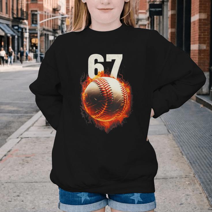 Women's 67 Baseball Boys Birthday Teens Six Seven Brainrot Youth Crewneck Sweatshirt Women's 67 Baseball Boys Birthday Teens Six Seven Brainrot Youth Crewneck Sweatshirt
