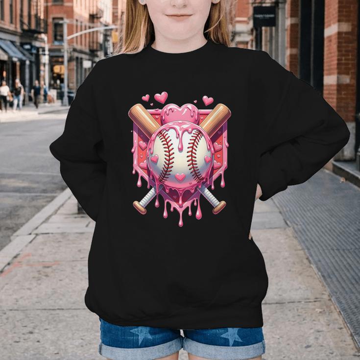 Women's Valentines Day Baseball Boys Ice Cream Drip Heart Youth Kids Youth Crewneck Sweatshirt