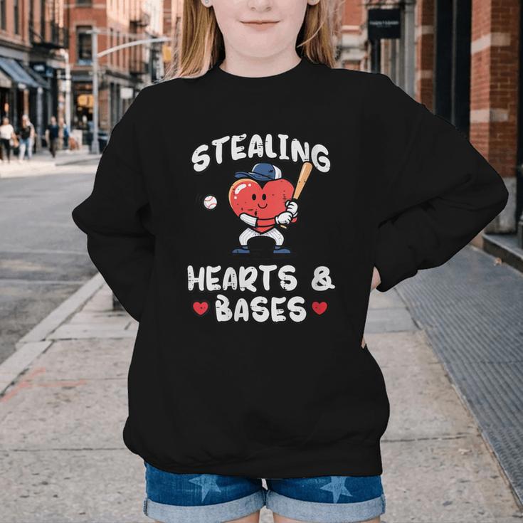 Women's Valentines Day Baseball Stealing Hearts Bases Boys Kids Men Youth Crewneck Sweatshirt