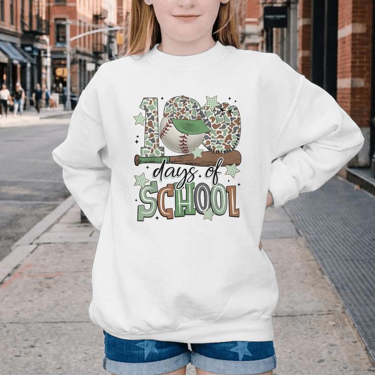 100 Days Of School Baseball Camo Men Boy Kid Youth Crewneck Sweatshirt