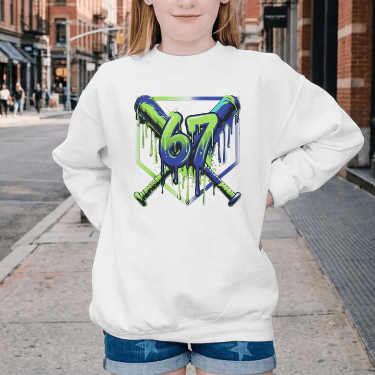 67 Baseball Drip Effect Urban Tee Style 6-7 Meme Graphic Premium Tri-Blend Youth Crewneck Sweatshirt