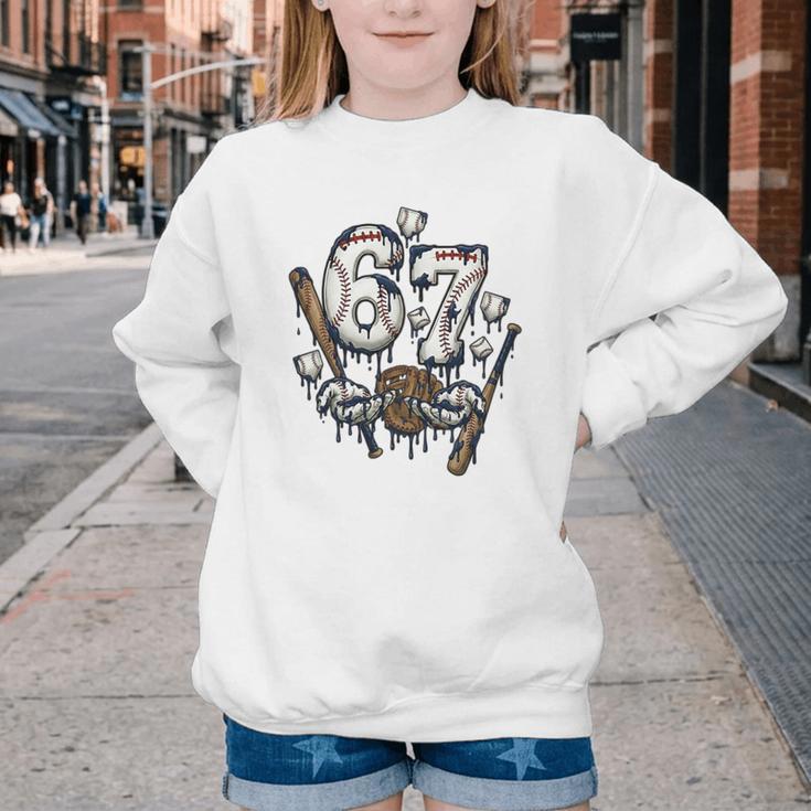 67 Baseball Six Seven Baseball 6 7 Kids Boys Girls Premium Tri-Blend Youth Crewneck Sweatshirt