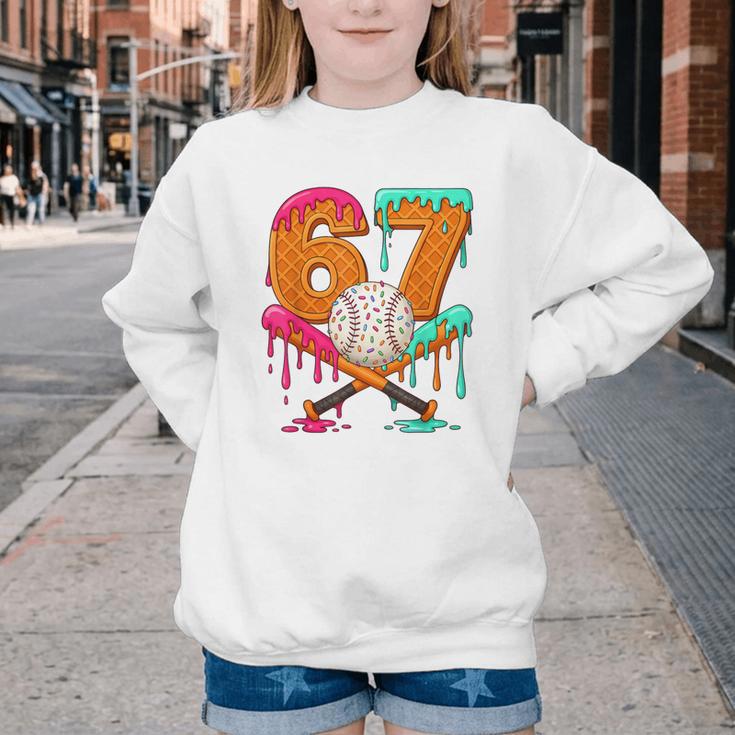 67 Ice Cream Drip Baseball Number 67 Player 67th Birthday Youth Crewneck Sweatshirt 67 Ice Cream Drip Baseball Number 67 Player 67th Birthday Youth Crewneck Sweatshirt