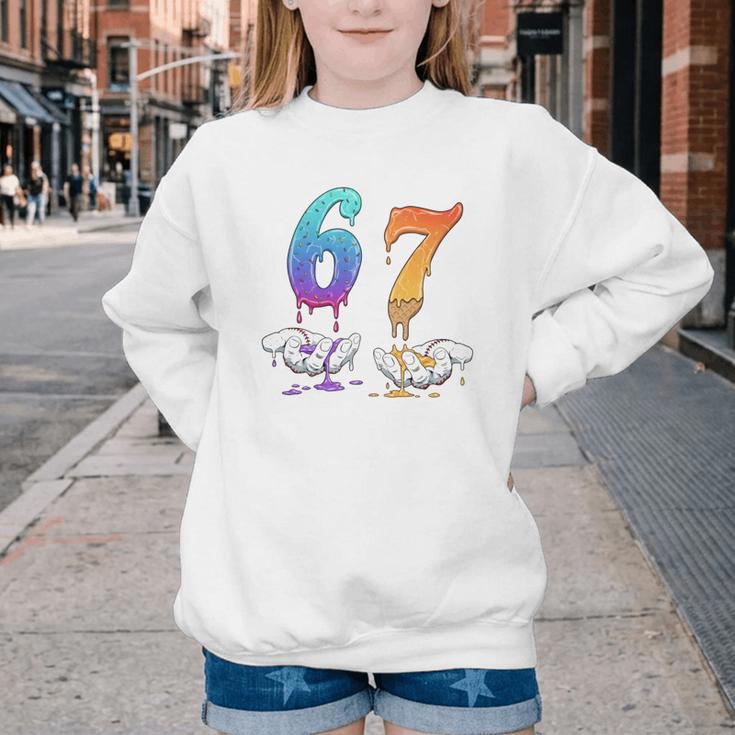 67 Meme Baseball Kids Girls Humor Number 6 7 Youth Crewneck Sweatshirt 67 Meme Baseball Kids Girls Humor Number 6 7 Youth Crewneck Sweatshirt