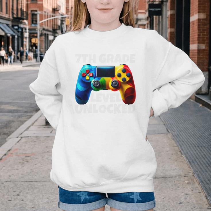 7th Grade Level Unlocked Back To School Gamer Boys Girls Youth Crewneck Sweatshirt