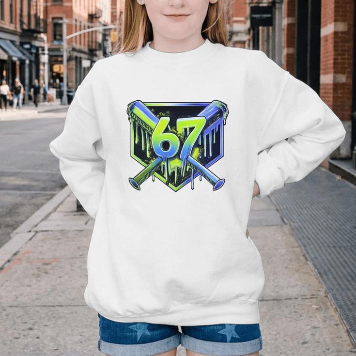 Awesome 67 Baseball Drip Effect Baseball 6-7 Meme Graphic Premium Tri-Blend Youth Crewneck Sweatshirt