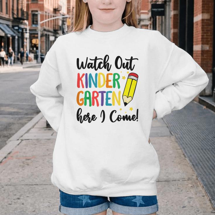 Back To School Kids Watch Out Kindergarten Here I Come Youth Crewneck Sweatshirt