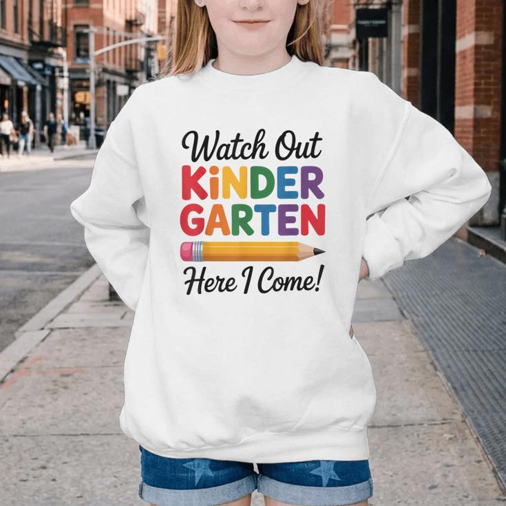 Back To School Watch Out Kindergarten Here I Come Kids Youth Crewneck Sweatshirt