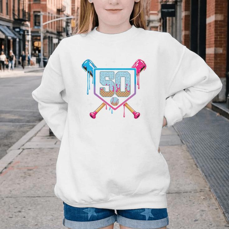 Baseball 50 Year Old Ice Cream Drip 50th Birthday Number 50 Youth Crewneck Sweatshirt Baseball 50 Year Old Ice Cream Drip 50th Birthday Number 50 Youth Crewneck Sweatshirt