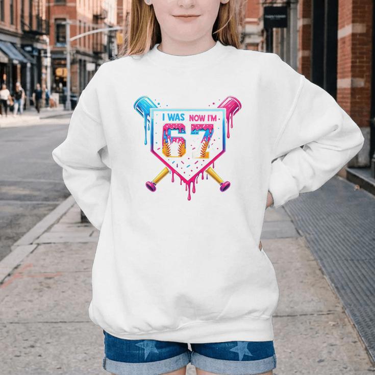Baseball Drip I Was 6 Now I'm 7 67 Meme 7th Birthday Youth Crewneck Sweatshirt