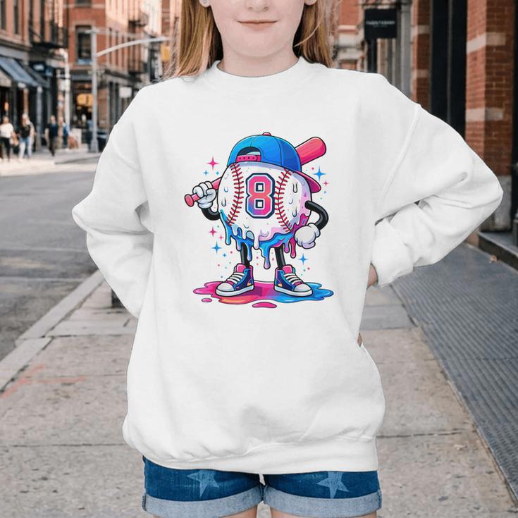 Baseball Drip 8th 8 Year Old Birthday Boys Pitcher Player Youth Crewneck Sweatshirt
