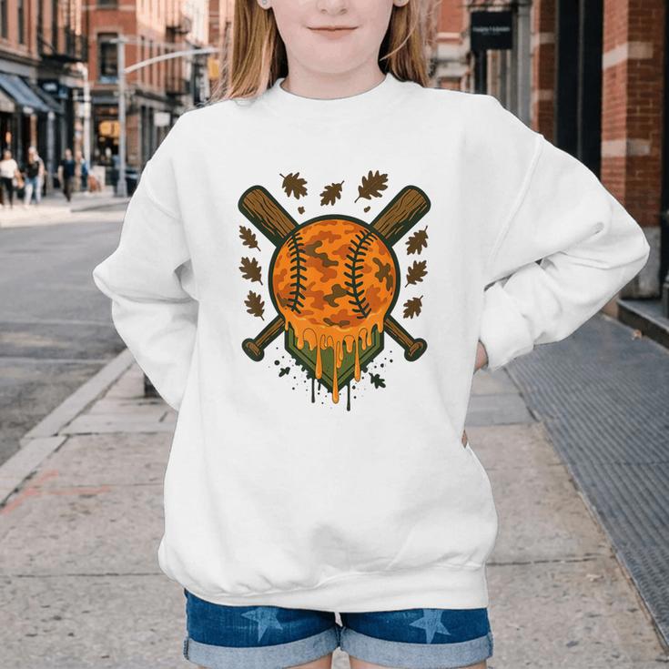 Baseball Drip Ice Cream Dripping Blaze Hunter Orange Camo Youth Crewneck Sweatshirt Baseball Drip Ice Cream Dripping Blaze Hunter Orange Camo Youth Crewneck Sweatshirt