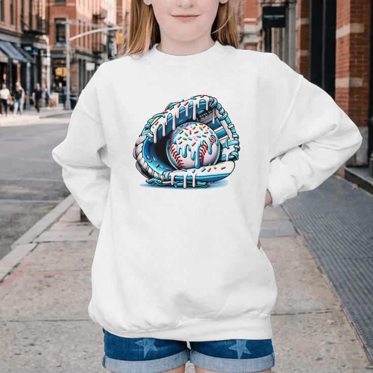 Baseball Drip Ice Cream Sprinkles Baseball Glove Premium Tri-Blend Youth Crewneck Sweatshirt