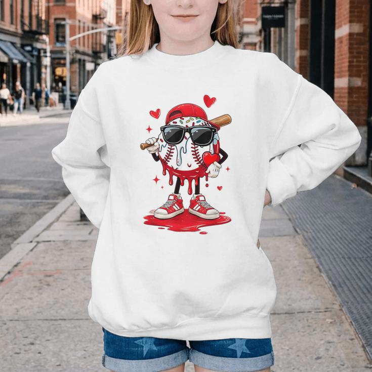 Baseball Drip Ice Cream Sunglasses Boys Youth Kids Valentine Youth Crewneck Sweatshirt