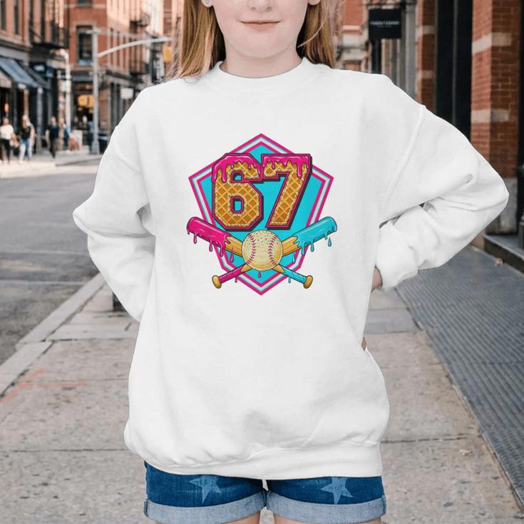 Baseball Drip Jersey Number 67 For Players & 67th Birthday Premium Tri-Blend Youth Crewneck Sweatshirt