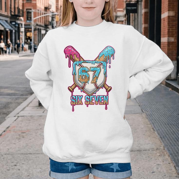 Baseball Drip Number 67 Player 6-7 Six Seven Meme Gen Alpha Youth Crewneck Sweatshirt Baseball Drip Number 67 Player 6-7 Six Seven Meme Gen Alpha Youth Crewneck Sweatshirt