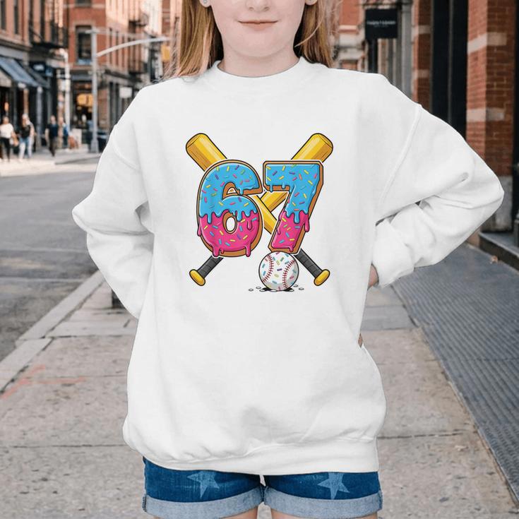 Baseball Drip Number 67 Player 67th Birthday Meme Gen Alpha Youth Crewneck Sweatshirt