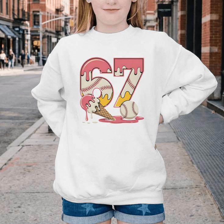 Baseball Drip Number 67 Player Ice Cream Or 67th Birthday Youth Crewneck Sweatshirt