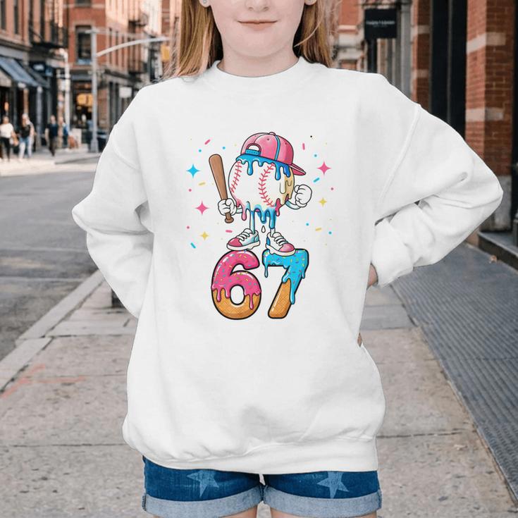 Baseball Drip Number 67 Six Seven Meme Ice Cream Dripping Youth Crewneck Sweatshirt Baseball Drip Number 67 Six Seven Meme Ice Cream Dripping Youth Crewneck Sweatshirt