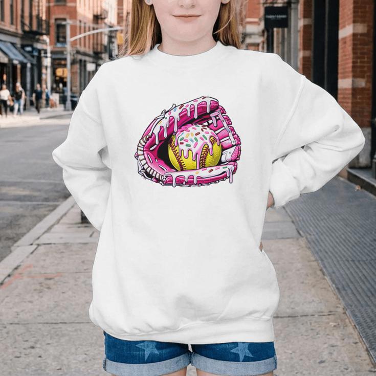 Baseball Glove Drip Shirt Ice Cream Dripping Girls Pocket Premium Youth Crewneck Sweatshirt Baseball Glove Drip Shirt Ice Cream Dripping Girls Pocket Premium Youth Crewneck Sweatshirt