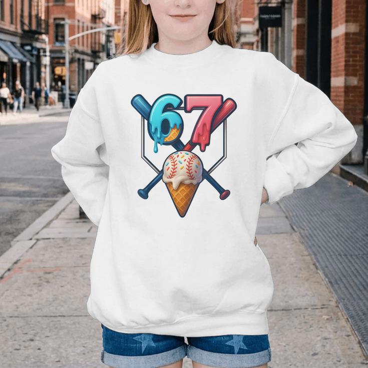 Baseball Ice Cream Drip 67 Six Seven Gen Alpha Slang Meme Youth Crewneck Sweatshirt Baseball Ice Cream Drip 67 Six Seven Gen Alpha Slang Meme Youth Crewneck Sweatshirt