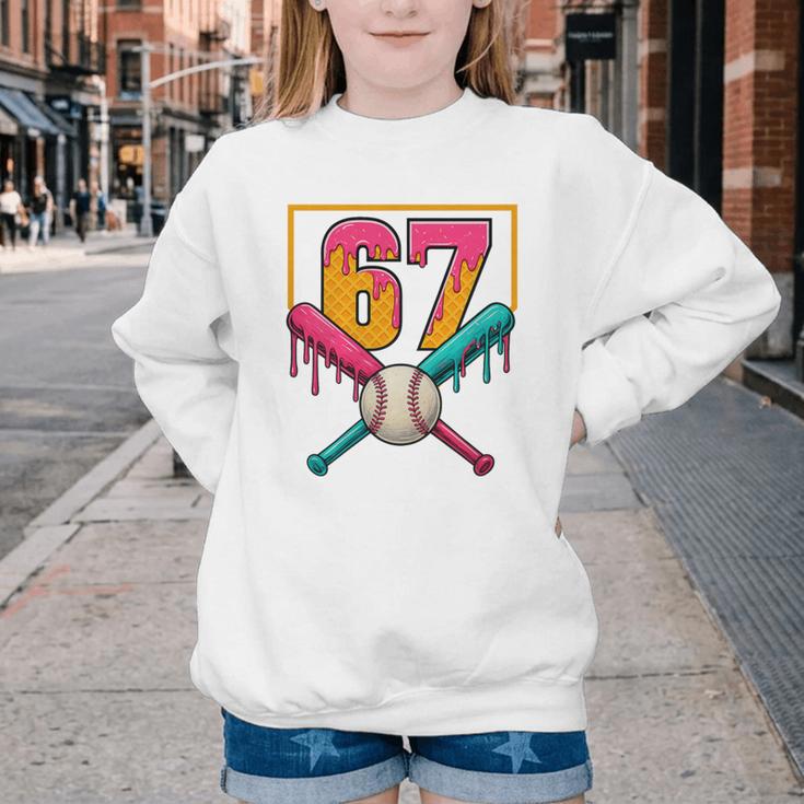 Baseball Ice Cream Drip Number 67 Player 67th Birthday Premium Tri-Blend Youth Crewneck Sweatshirt Baseball Ice Cream Drip Number 67 Player 67th Birthday Premium Tri-Blend Youth Crewneck Sweatshirt