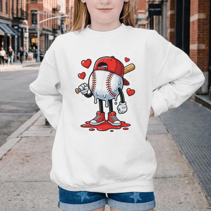Baseball Ice Cream Drip Valentines Day Sports For Kids Boys Youth Crewneck Sweatshirt