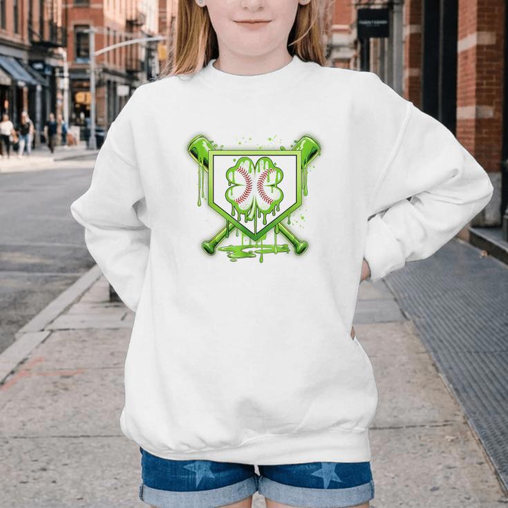 Baseball Icecream St Patrick's Day Lucky Charm Shamrock Drip Youth Crewneck Sweatshirt Baseball Icecream St Patrick's Day Lucky Charm Shamrock Drip Youth Crewneck Sweatshirt