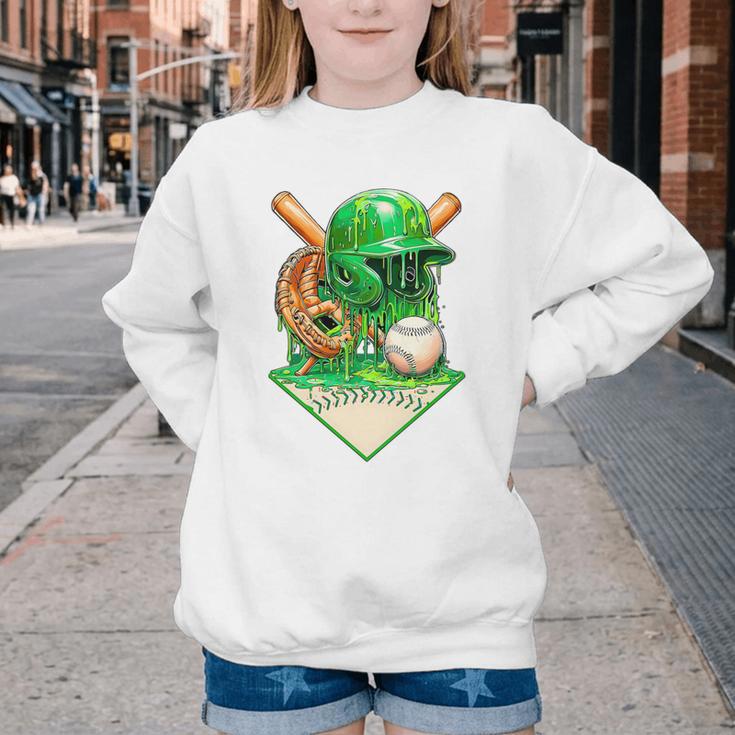 Baseball Life Style Ice Cream Drip Green Premium Tri-Blend Youth Crewneck Sweatshirt