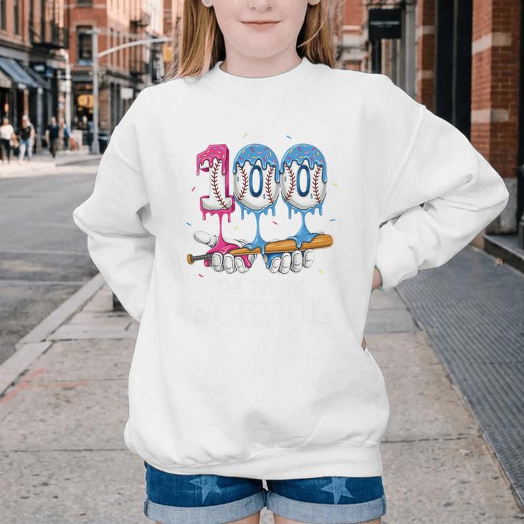 Baseball Player 100 Days Of School Sports Ice Cream Drip Premium Tri-Blend Youth Crewneck Sweatshirt
