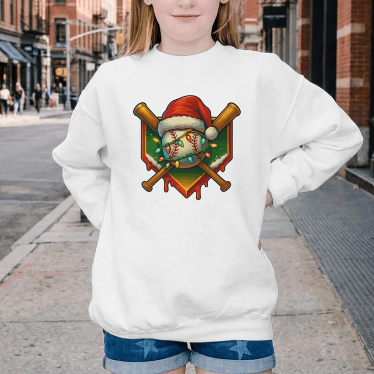Baseball Xmas Christmas Baseball Ice Cream Drip Boys Youth Crewneck Sweatshirt