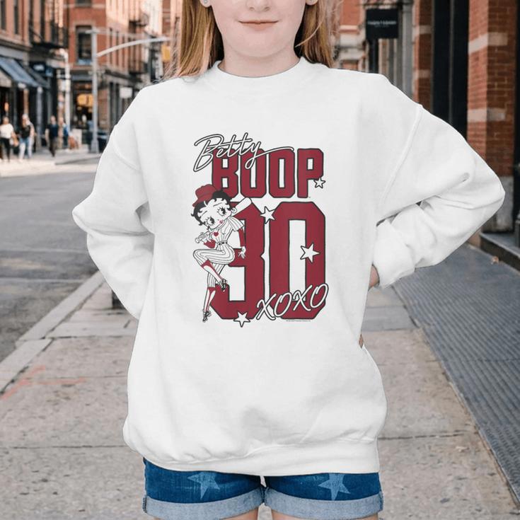 Betty Boop Baseball Logo Jersey With Stars Cute Cartoon Youth Crewneck Sweatshirt Betty Boop Baseball Logo Jersey With Stars Cute Cartoon Youth Crewneck Sweatshirt