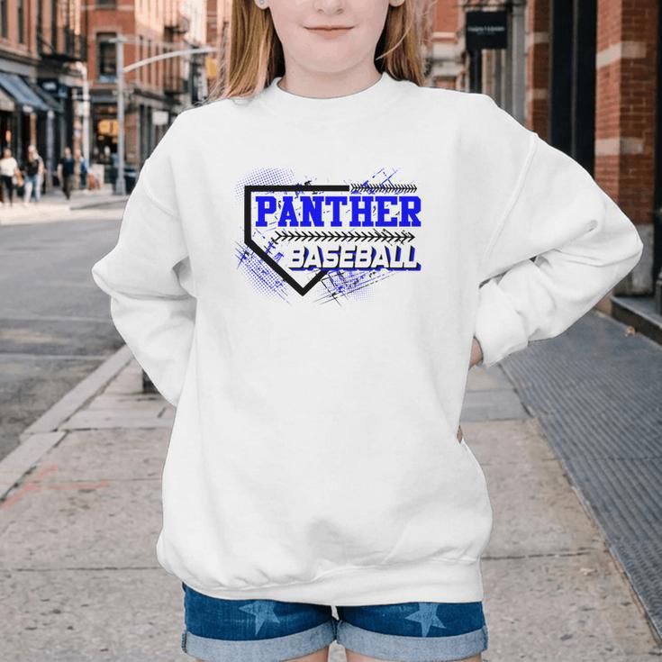 Blue Panther Baseball Home Plate Game Day Mascot Panther Youth Crewneck Sweatshirt Blue Panther Baseball Home Plate Game Day Mascot Panther Youth Crewneck Sweatshirt