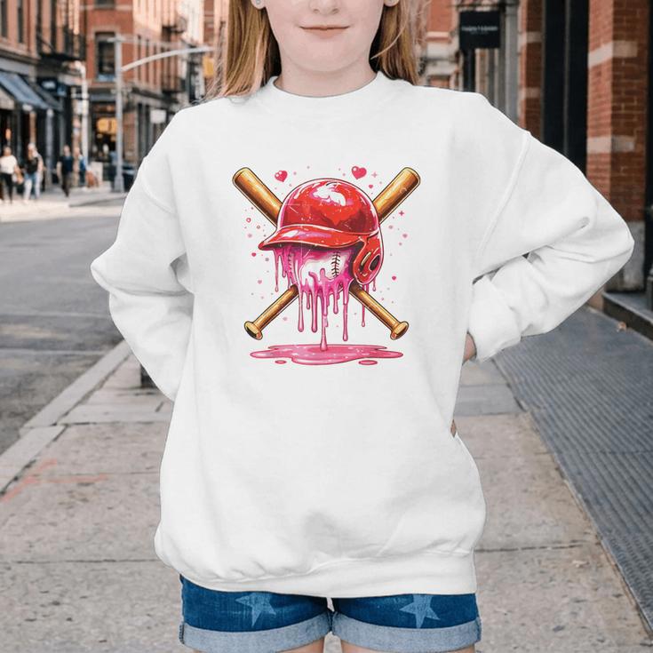Boys Valentine Day Baseball Helmet Drip Ice-Cream Youth Kids Youth Crewneck Sweatshirt