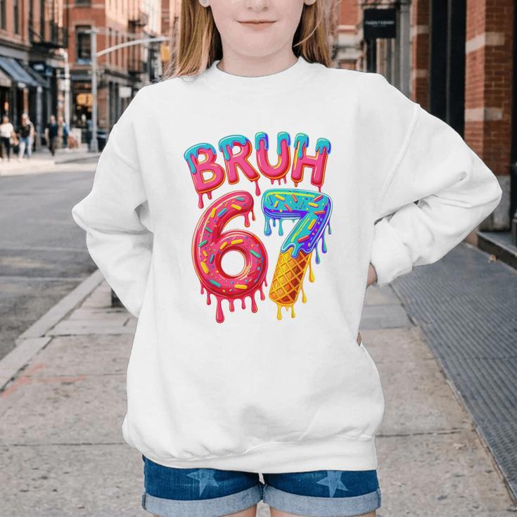 Bruh 67 Baseball Drip Number 67 Player 67th Birthday Youth Crewneck Sweatshirt Bruh 67 Baseball Drip Number 67 Player 67th Birthday Youth Crewneck Sweatshirt