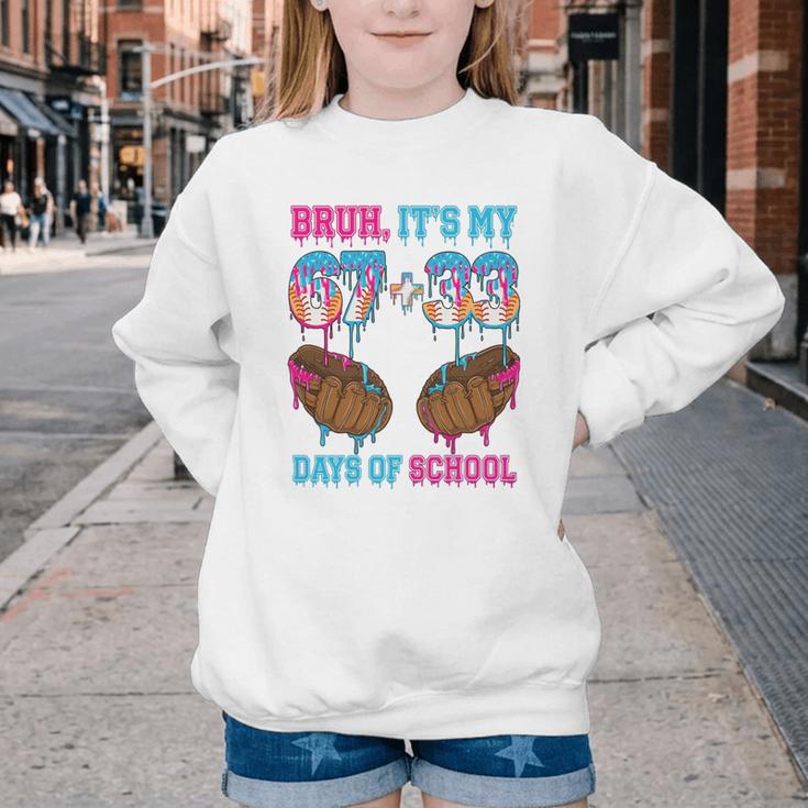Bruh Its My 67 33 Day Of School Baseball Boys Kids 100th Day Youth Crewneck Sweatshirt Bruh Its My 67 33 Day Of School Baseball Boys Kids 100th Day Youth Crewneck Sweatshirt