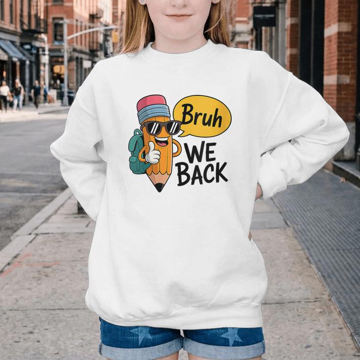Cool Cartoon Pencil Saying Bruh Back To School Youth Crewneck Sweatshirt