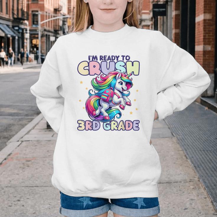 Crush 3rd Grade Girls Back To School Unicorn First Day Cute Youth Crewneck Sweatshirt