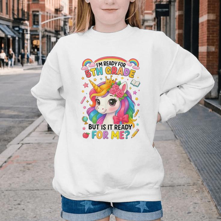 Crush Fifth Grade Girls Back To School Unicorn First Day Youth Crewneck Sweatshirt