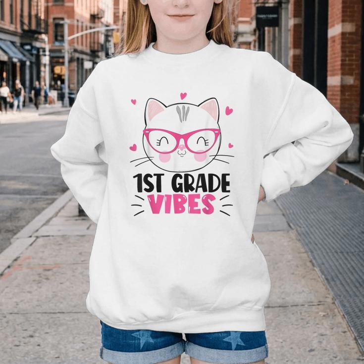Cute 1st Grade Vibes Cat Kitten Lover Back To School Girls Youth Crewneck Sweatshirt Cute 1st Grade Vibes Cat Kitten Lover Back To School Girls Youth Crewneck Sweatshirt