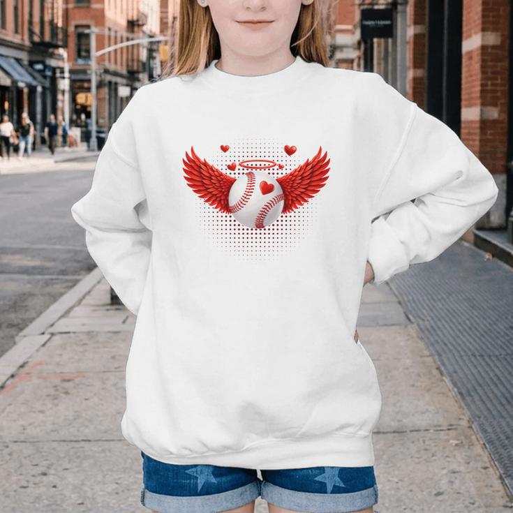 Cute Baseball &Cupid Wings Happy Valentines Boys Men Youth Crewneck Sweatshirt