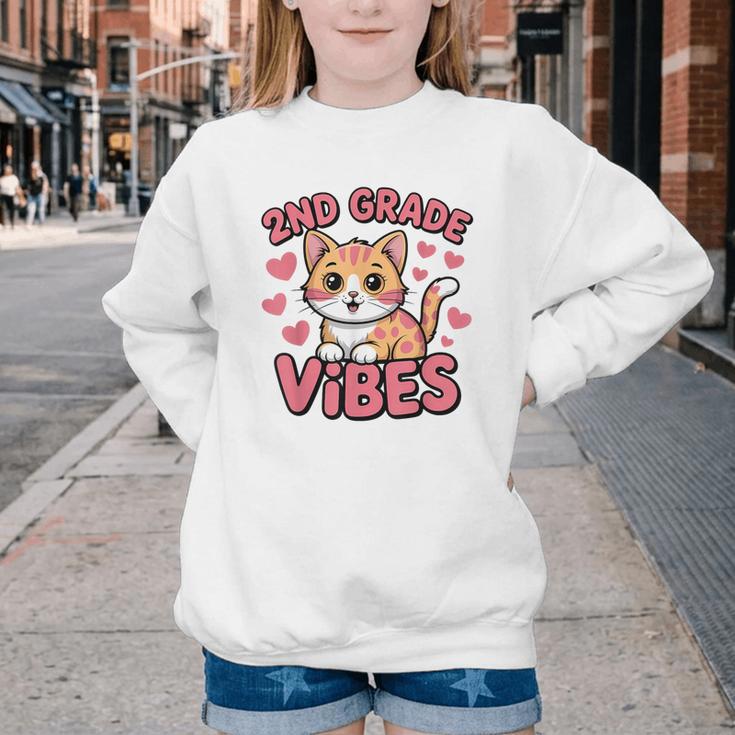 Cute Cat 2nd Grade Vibes Back To School Second Grade Girls Youth Crewneck Sweatshirt