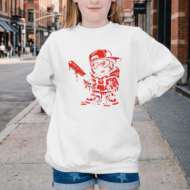 Drippy Baseball Mascot Valentine Heart Glasses Cartoon Youth Crewneck Sweatshirt Drippy Baseball Mascot Valentine Heart Glasses Cartoon Youth Crewneck Sweatshirt
