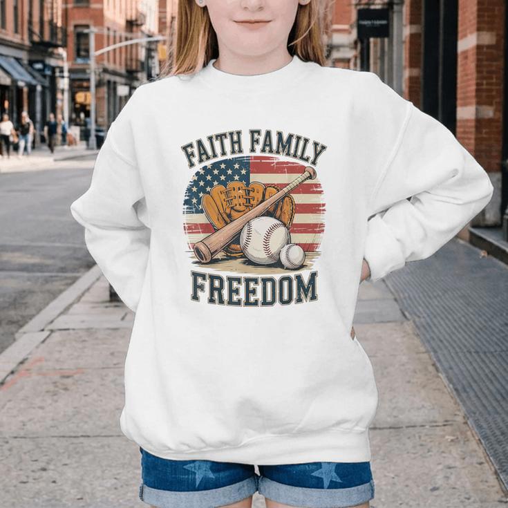 Faith Family Freedom Patriotic Christian Baseball Game Day Youth Crewneck Sweatshirt Faith Family Freedom Patriotic Christian Baseball Game Day Youth Crewneck Sweatshirt