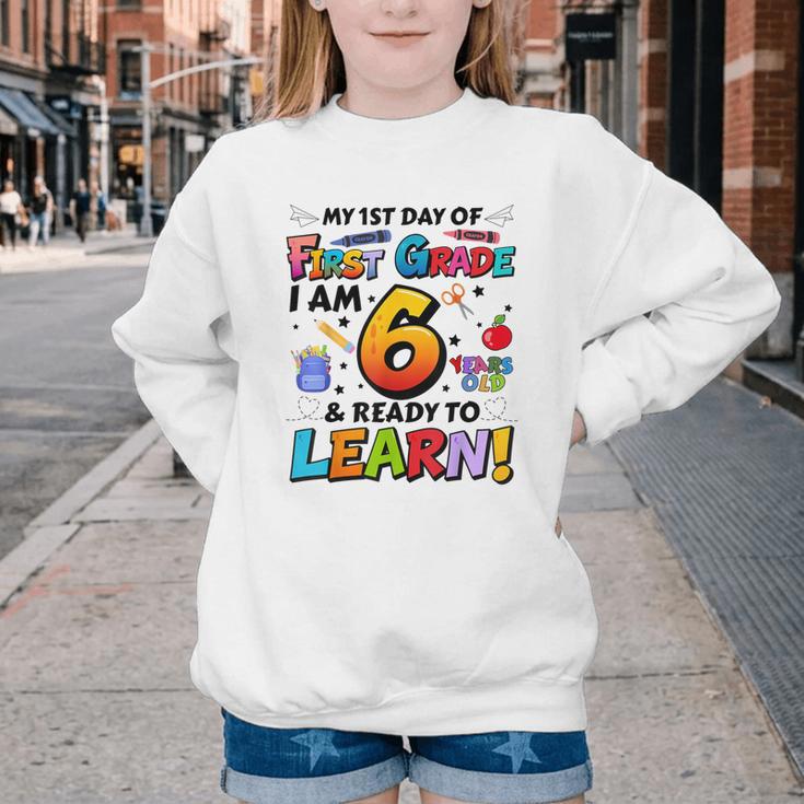 First 1st Grade First Day Of School Back To School Kids Youth Crewneck Sweatshirt First 1st Grade First Day Of School Back To School Kids Youth Crewneck Sweatshirt