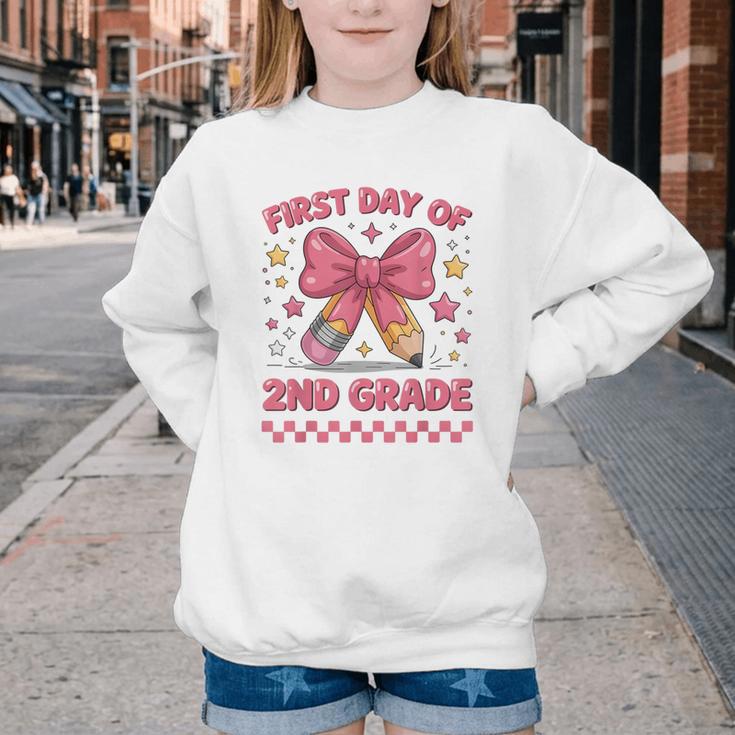First Day Of 2nd Grade Coquette Back To School Girls Kids Youth Crewneck Sweatshirt