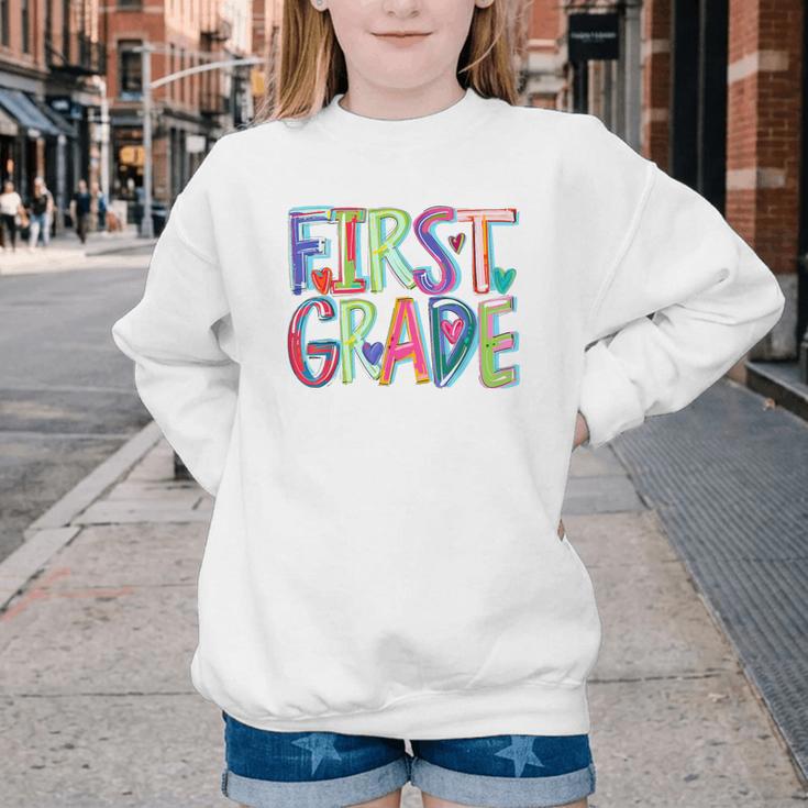 First Grade Back To School Happy First Day Of School Youth Crewneck Sweatshirt