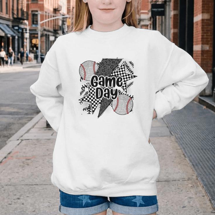 Game Day Baseball Retro Checkered Baseball Youth Crewneck Sweatshirt Game Day Baseball Retro Checkered Baseball Youth Crewneck Sweatshirt