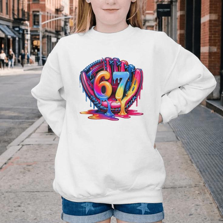 Gen Alpha Slang Ice Cream Drip Six Seven 67 Baseball Catcher Youth Crewneck Sweatshirt Gen Alpha Slang Ice Cream Drip Six Seven 67 Baseball Catcher Youth Crewneck Sweatshirt